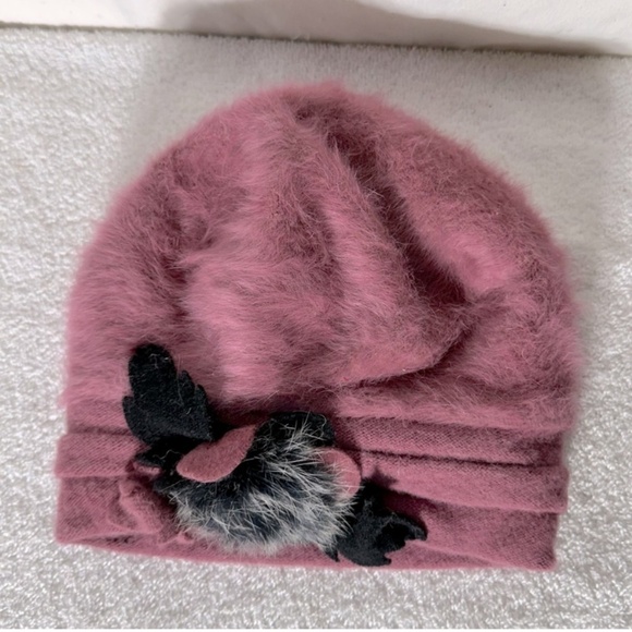 Forbusite Dusty Rose Pink Angora Wool Blend Beanie Beret Hat - Picture 1 of 9